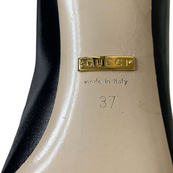 Gucci Zumi Black Leather Heels 37 EU 7 US Interlocking G Horsebit Made in Italy - Picture 11 of 13